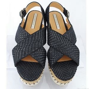 Zara Trafaluc Black Platform Woven Heeled Sandals